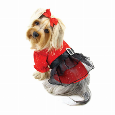 Sparkling Red Dress with Puffy Sleeves For Small Dogs